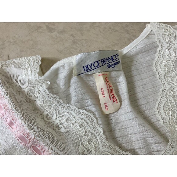 VTG LILY OF FRANCE Granny core Cottage core NIGHTGOWN SZ L Cream SATIN LACE - Picture 6 of 12